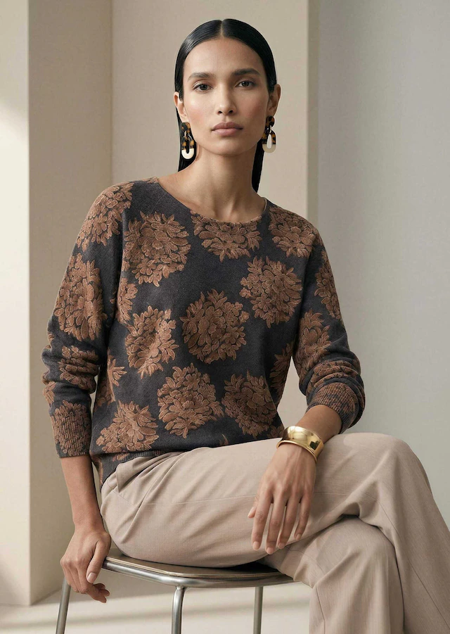MADELEINE Longpullover »Pullover Kaschmirpullover mit Blüten-Print«