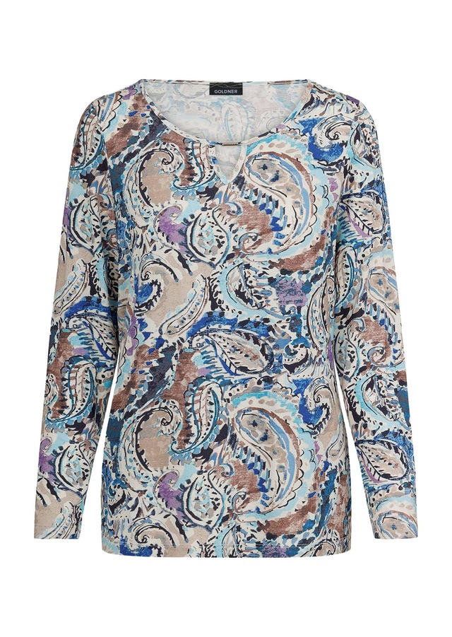 GOLDNER Print-Shirt »Paisleyshirt mit Schmuckdetail« Zierteil am Ausschnitt