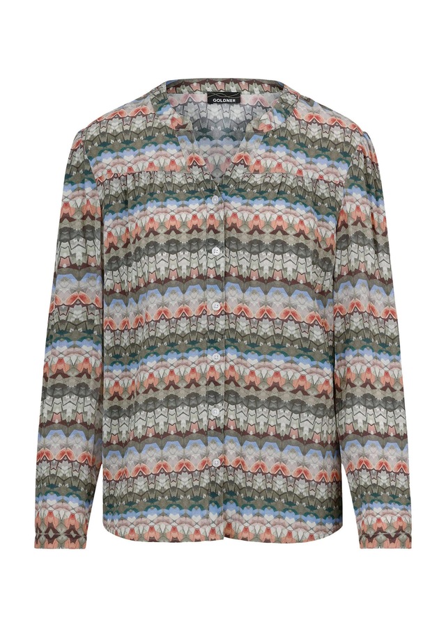 GOLDNER Druckbluse »Kurzgröße Feminine Bluse im Country-Stil« Sattel im Vorder und Rückteil