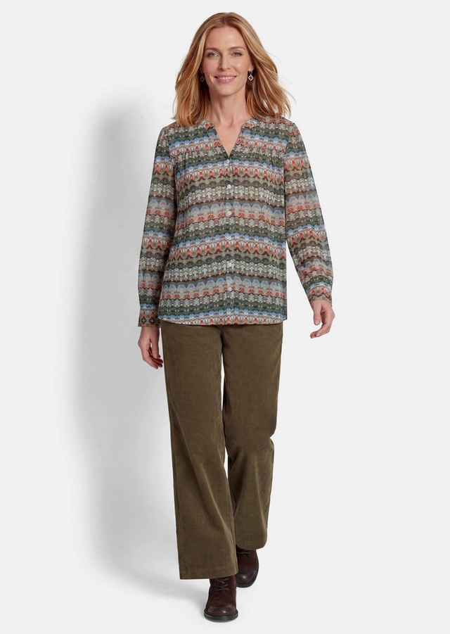 GOLDNER Druckbluse »Kurzgröße Feminine Bluse im Country-Stil« Sattel im Vorder und Rückteil