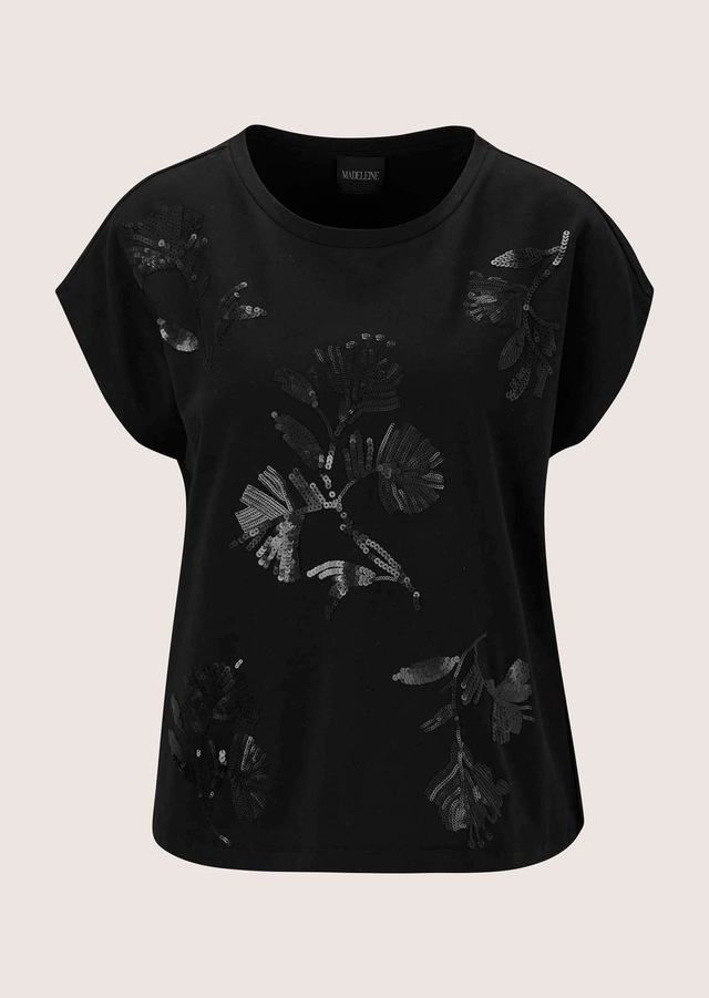 MADELEINE Kurzarmshirt »Shirt Pailletten-Shirt mit Blütenmotiv«