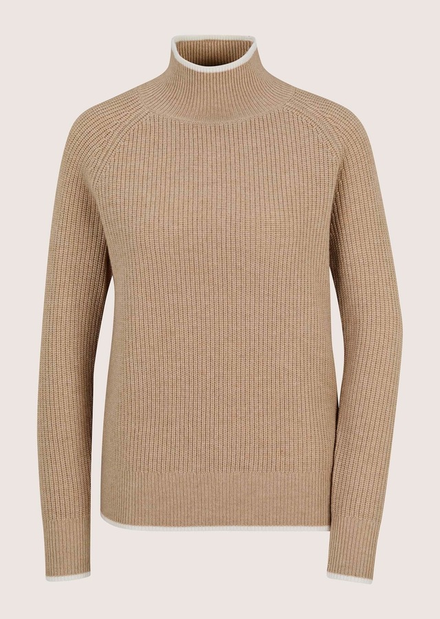 MADELEINE Longpullover »Pullover Wollpullover mit Stehkragen & Perlfang«