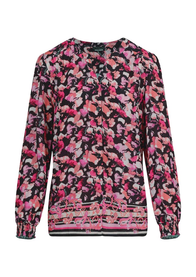 GOLDNER Druckbluse »Kurzgröße Viskosebluse mit Allover-Druck« Sattel im Vorder und Rückteil