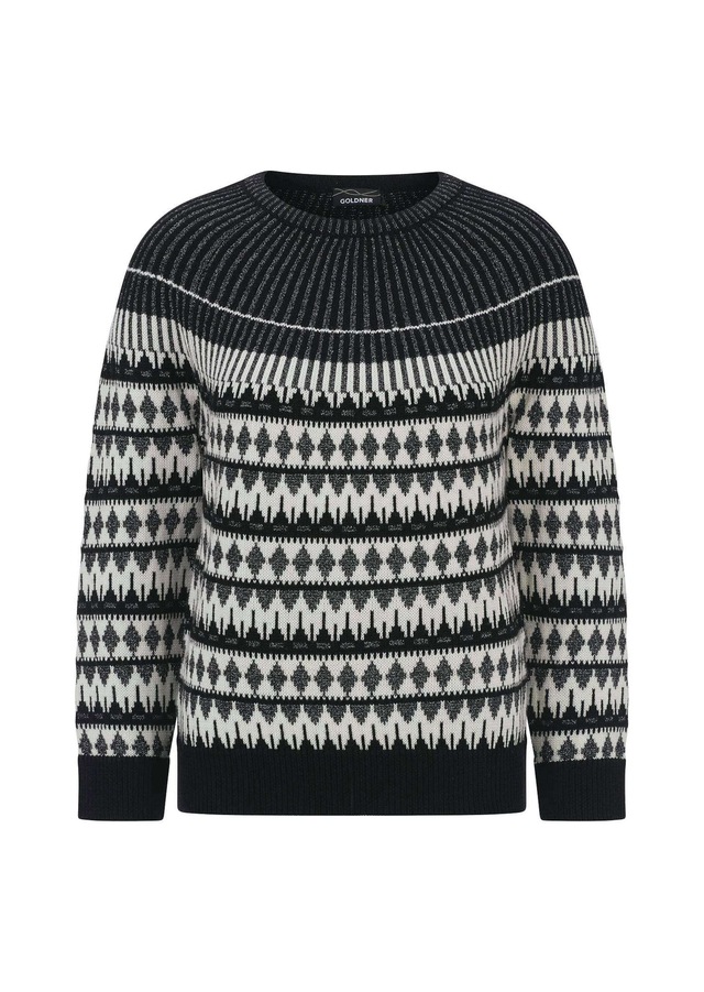 GOLDNER Rundhalspullover »Kurzgröße Norwegerpullover mit Raglanärmeln« mit Glitzergarn am Ausschnitt