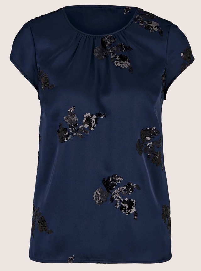 MADELEINE Kurzarmbluse »Bluse Satinbluse mit Paillettenmotiven«