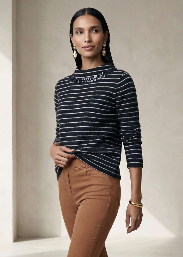MADELEINE Langarmshirt »Shirt Ringelshirt mit Paillettenband«