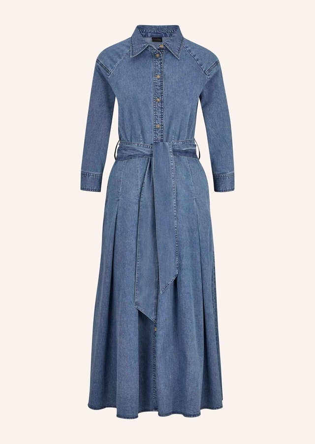MADELEINE Midikleid »Kleid Jeanskleid mit Kellerfalten« Nahttasche
