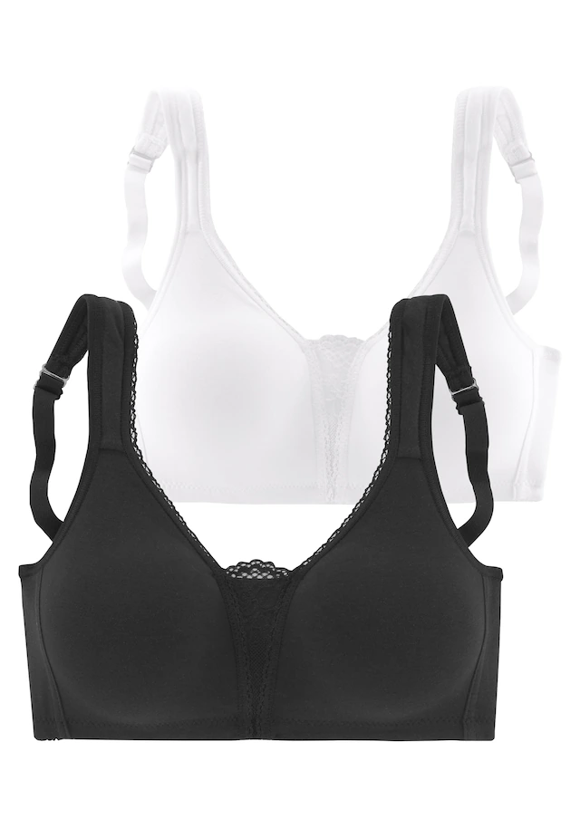 petite fleur by Lascana Soft-BH Packung, ohne Bügel, Baumwolle mit Spitzen-Details, große Größen, bequemer BH
