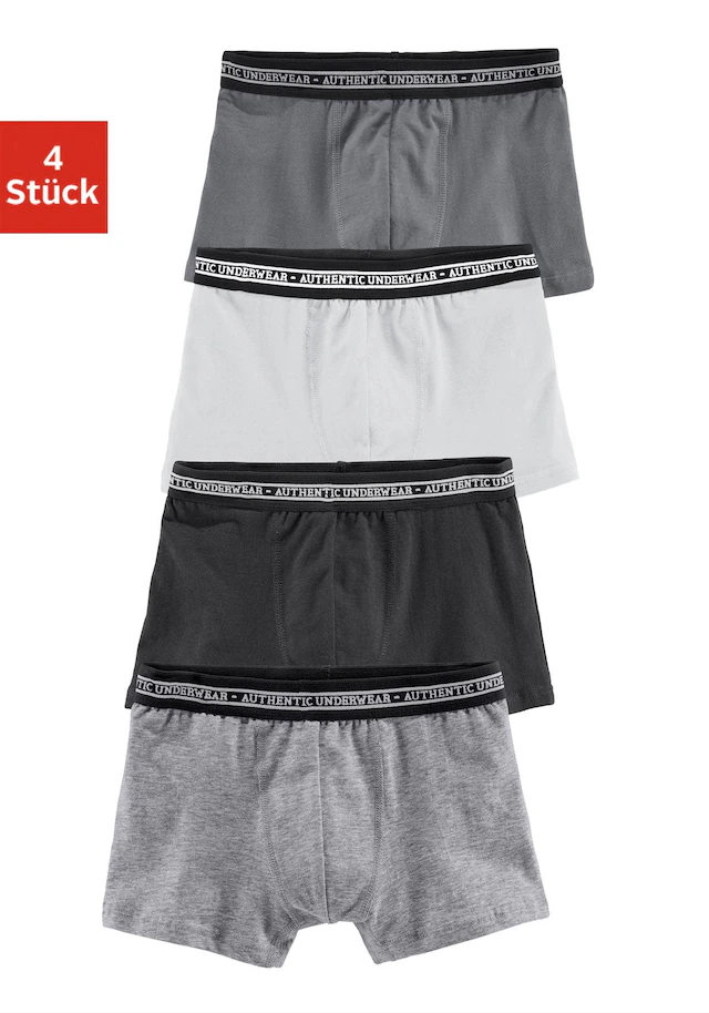 AUTHENTIC LE JOGGER Boxer »Boxershorts für Jungen« Packung, 4 Stk. unifarben, mit Logobund, Baumwollmischung