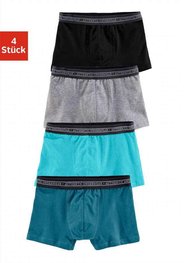 AUTHENTIC LE JOGGER Boxer »Boxershorts für Jungen« Packung, 4 Stk. unifarben, mit Logobund, Baumwollmischung