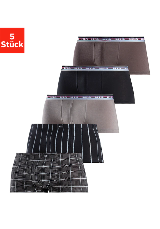 H.I.S Hipster Packung, 5 Stk. knapp sitzende Boxershorts aus Baumwoll-Stretch-Qualität