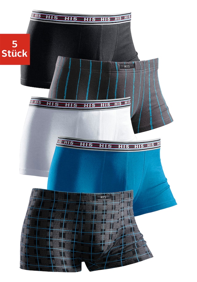 H.I.S Hipster Packung, 5 Stk. knapp sitzende Boxershorts aus Baumwoll-Stretch-Qualität