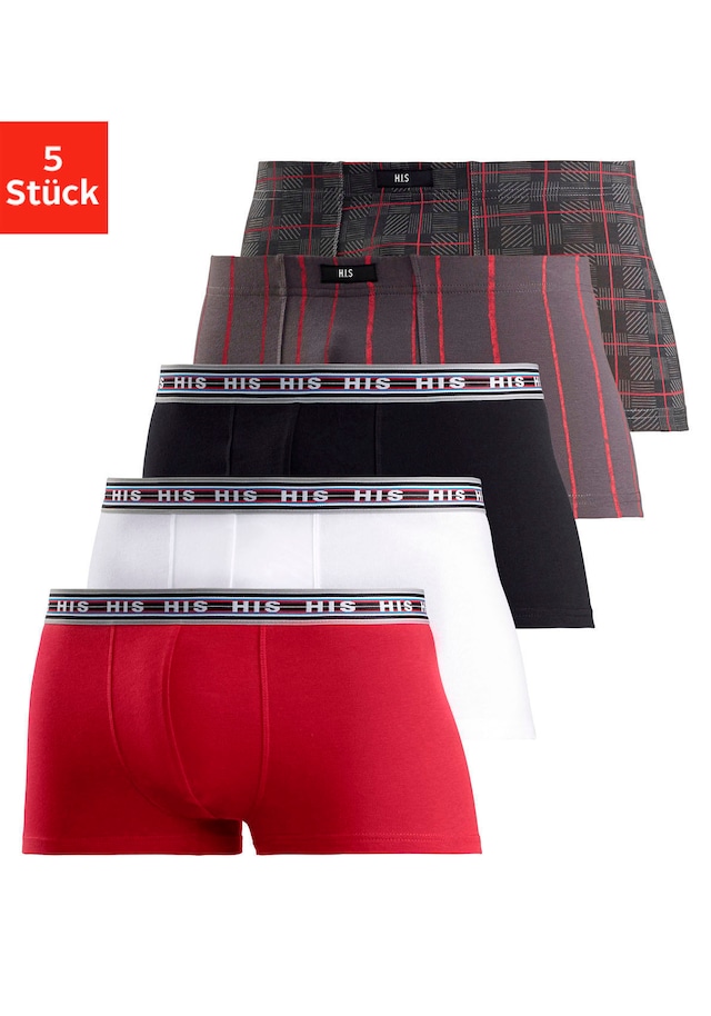 H.I.S Hipster Packung, 5 Stk. knapp sitzende Boxershorts aus Baumwoll-Stretch-Qualität