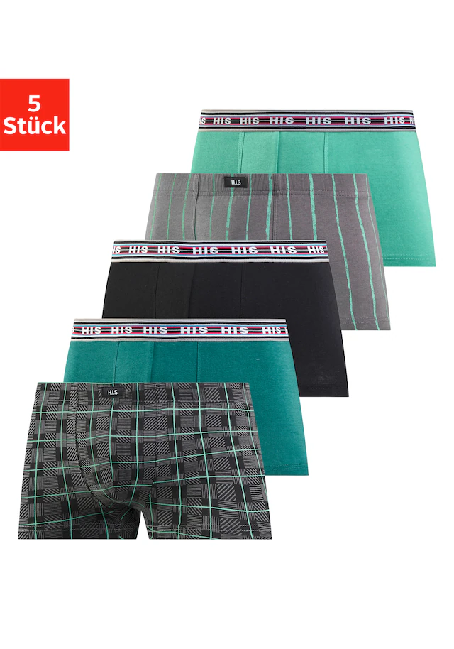 H.I.S Hipster Packung, 5 Stk. knapp sitzende Boxershorts aus Baumwoll-Stretch-Qualität