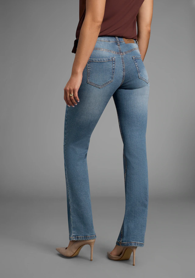 Arizona Bootcut-Jeans »Bund mit seitlichem Gummizugeinsatz« hohe Leibhöhe, Bootcut, mit Stretch, klassischer 5-Pocket-Style