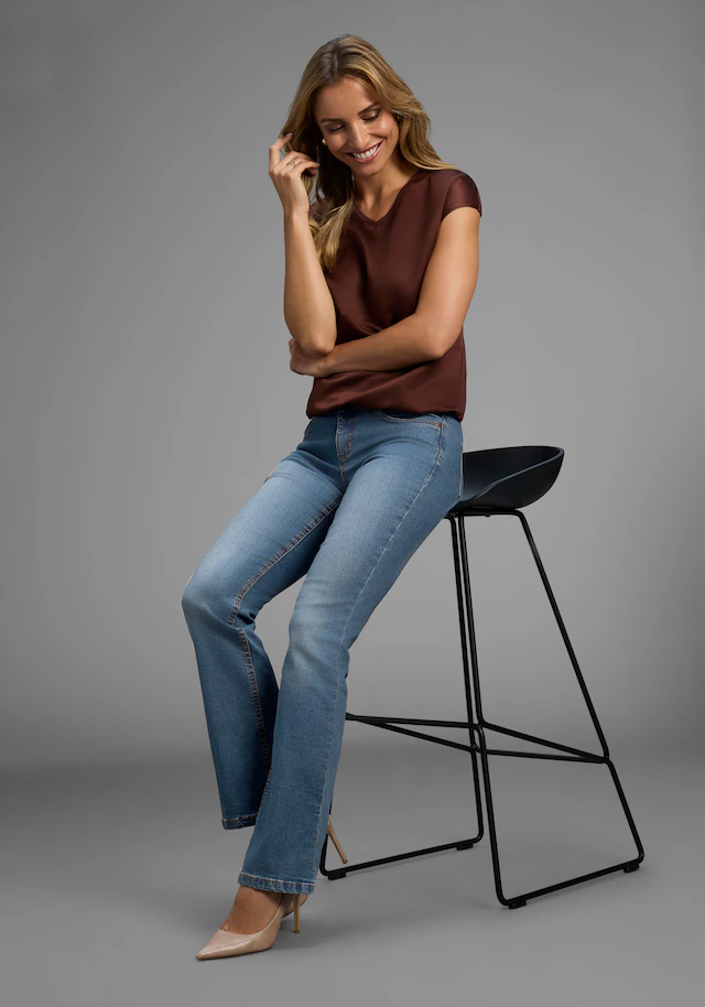 Arizona Bootcut-Jeans »Bund mit seitlichem Gummizugeinsatz« hohe Leibhöhe, Bootcut, mit Stretch, klassischer 5-Pocket-Style