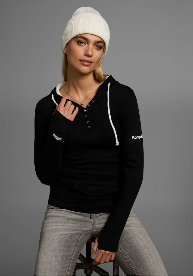 KangaROOS Kapuzenshirt Langarm mit Daumenlöchern, figurbetonter Schnitt, aus Jerseystoff