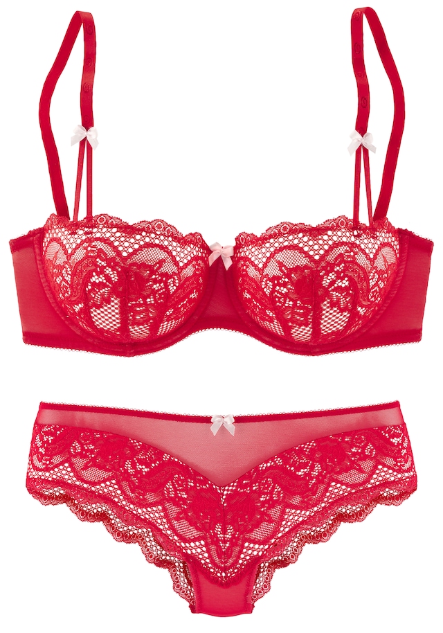 s.Oliver Set: Schalen-BH Set, mit Low Waist Panty, 2 Stk. mit feiner, blumiger Spitze und zarten Zierschleifen, sexy Dessous