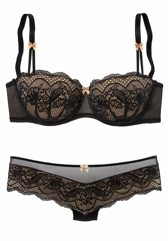 s.Oliver Set: Schalen-BH Set, mit Low Waist Panty, 2 Stk. mit feiner, blumiger Spitze und zarten Zierschleifen, sexy Dessous