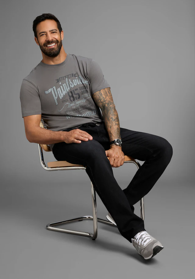 Man's World T-Shirt Kurzarm, mit stylischem Print, Rundhalsausschnitt, aus Baumwolle
