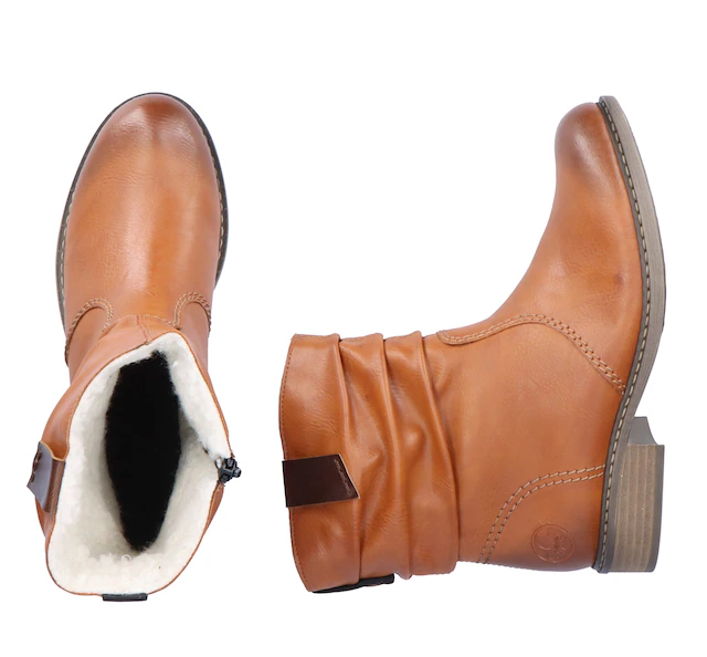 Rieker Winterboots , Winterstiefelette, Blockabsatz, Warmfutter, geraffter slouchy Schaft