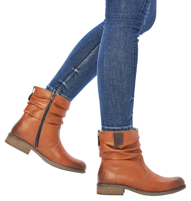 Rieker Winterboots , Winterstiefelette, Blockabsatz, Warmfutter, geraffter slouchy Schaft