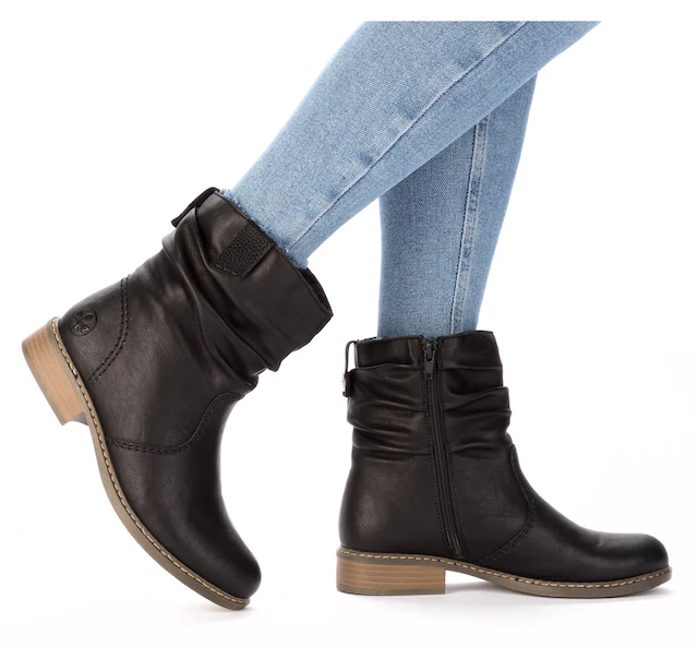 Rieker Winterboots , Winterstiefelette, Blockabsatz, Warmfutter, geraffter slouchy Schaft