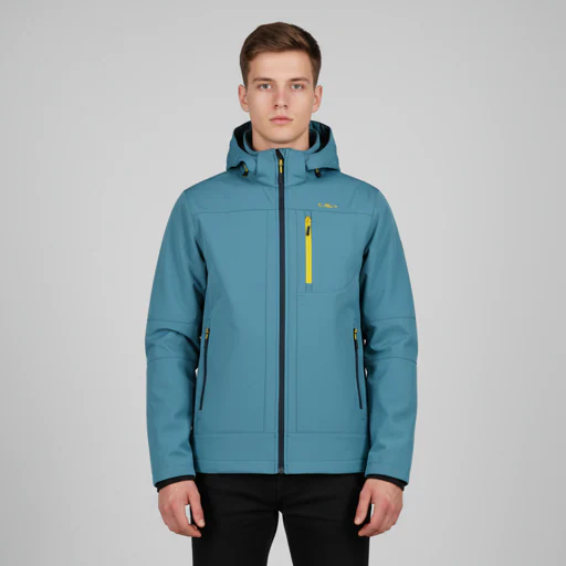 CMP Softshelljacke mit Kapuze mit hochschließendem Kragen, 3-lagig, wasserabweisend, winddicht