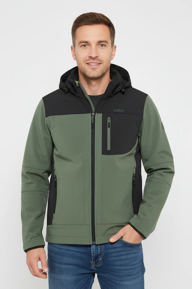 CMP Softshelljacke mit Kapuze mit hochschließendem Kragen, 3-lagig, wasserabweisend, winddicht