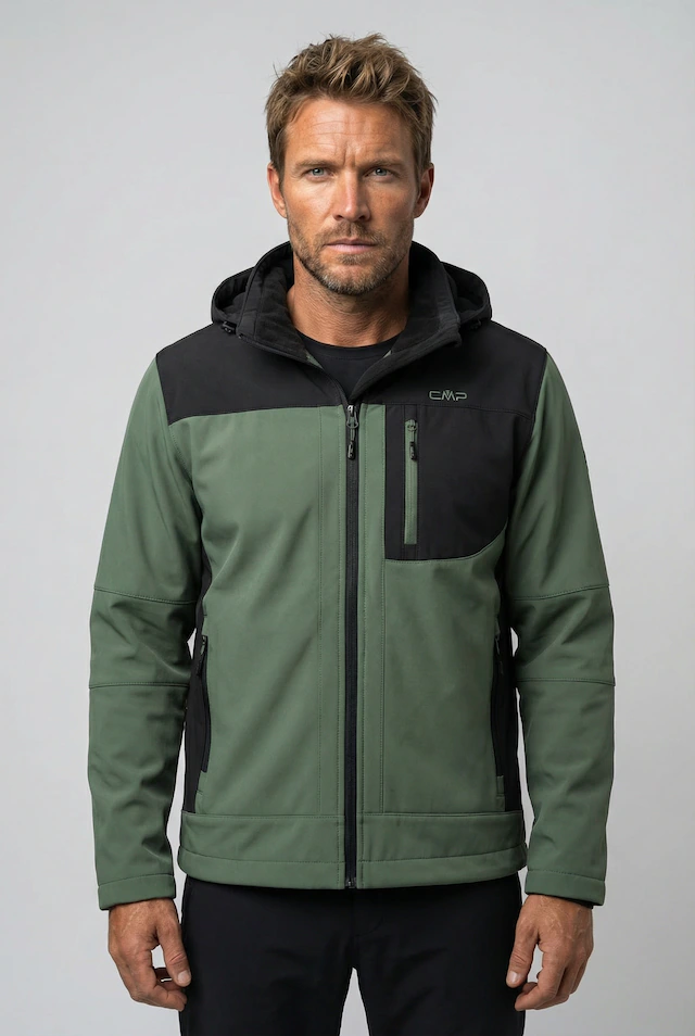 CMP Softshelljacke mit Kapuze mit hochschließendem Kragen, 3-lagig, wasserabweisend, winddicht