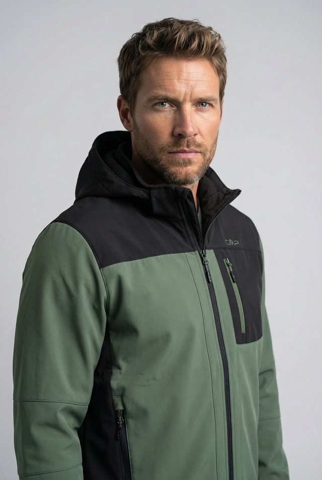 CMP Softshelljacke mit Kapuze mit hochschließendem Kragen, 3-lagig, wasserabweisend, winddicht