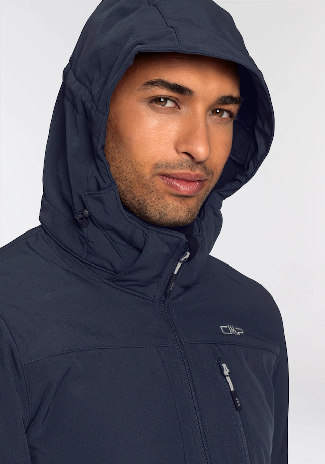 CMP Softshelljacke mit Kapuze mit hochschließendem Kragen, 3-lagig, wasserabweisend, winddicht