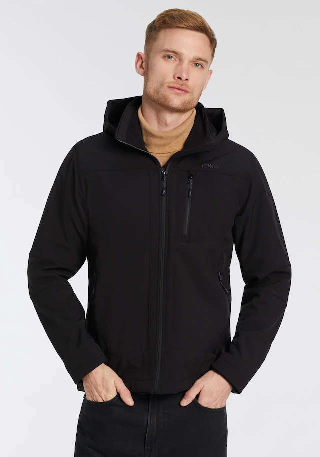 CMP Softshelljacke mit Kapuze mit hochschließendem Kragen, 3-lagig, wasserabweisend, winddicht