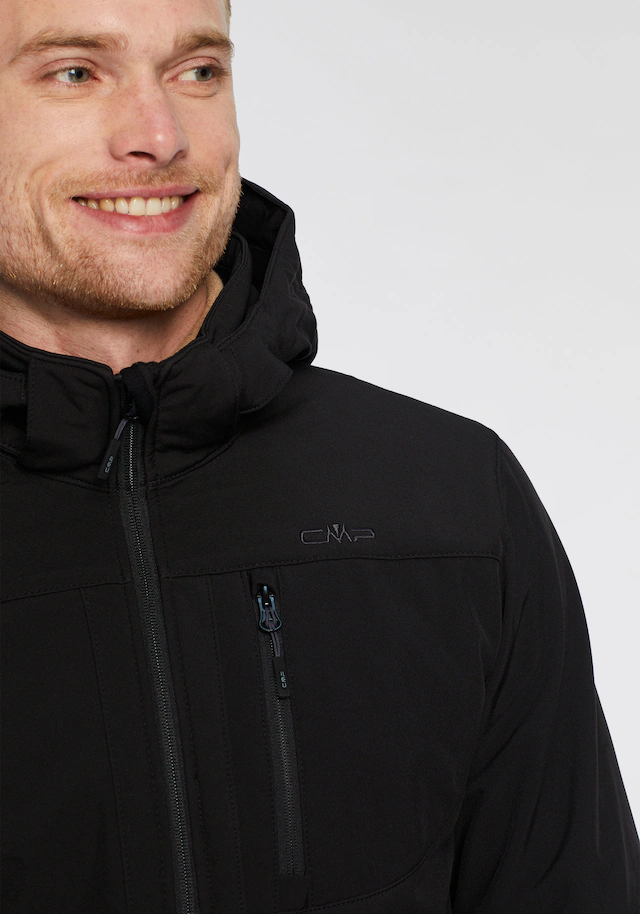 CMP Softshelljacke mit Kapuze mit hochschließendem Kragen, 3-lagig, wasserabweisend, winddicht