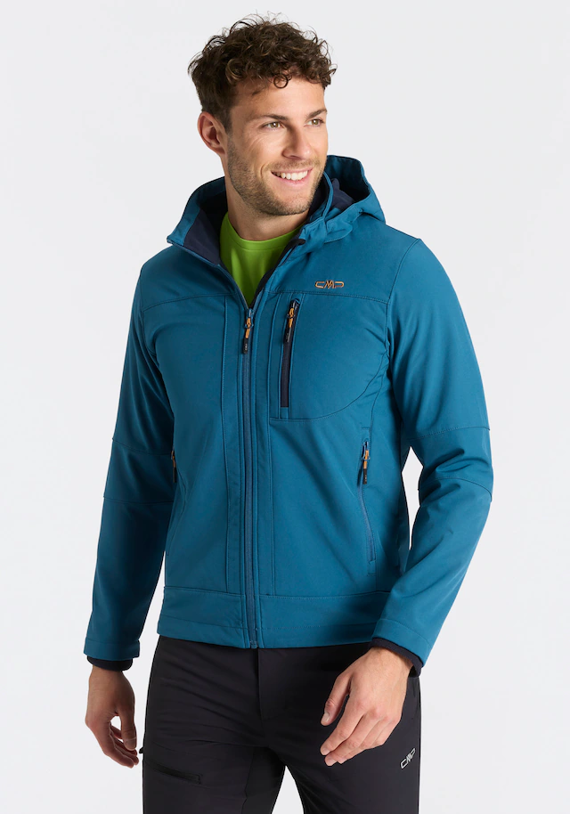 CMP Softshelljacke mit Kapuze mit hochschließendem Kragen, 3-lagig, wasserabweisend, winddicht