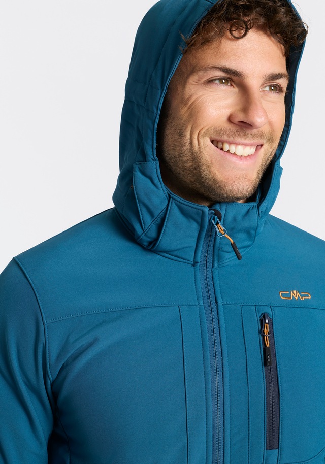 CMP Softshelljacke mit Kapuze mit hochschließendem Kragen, 3-lagig, wasserabweisend, winddicht