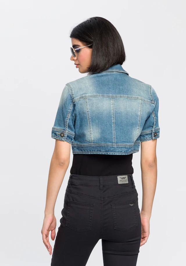 Arizona Jeansjacke aus Baumwollmischung, figurbetont, extrakurz, in Stretch-Qualität