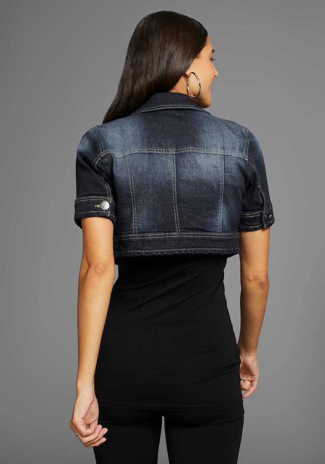 Arizona Jeansjacke aus Baumwollmischung, figurbetont, extrakurz, in Stretch-Qualität