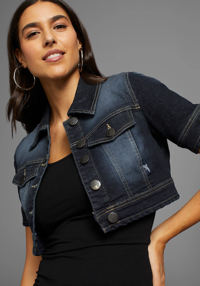 Arizona Jeansjacke aus Baumwollmischung, figurbetont, extrakurz, in Stretch-Qualität