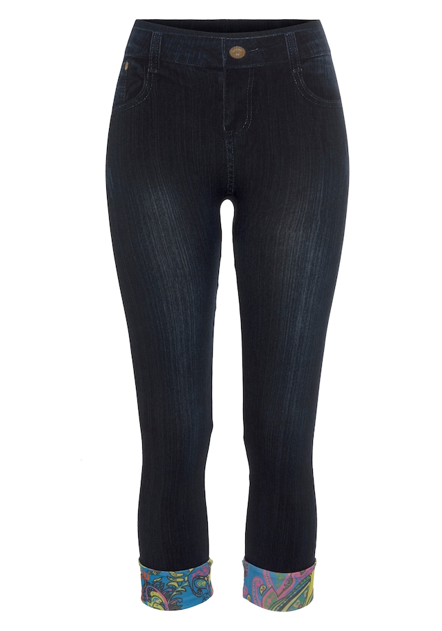 Buffalo Jeansleggings in Denim-Look mit bunten Umschlagbündchen, Jeggings