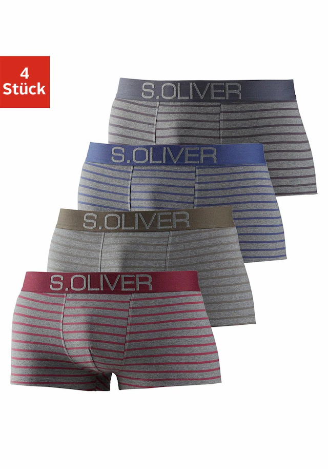 s.Oliver Hipster Packung, 4 Stk. knapp sitzende Boxershorts für Herren aus Baumwoll-Mix