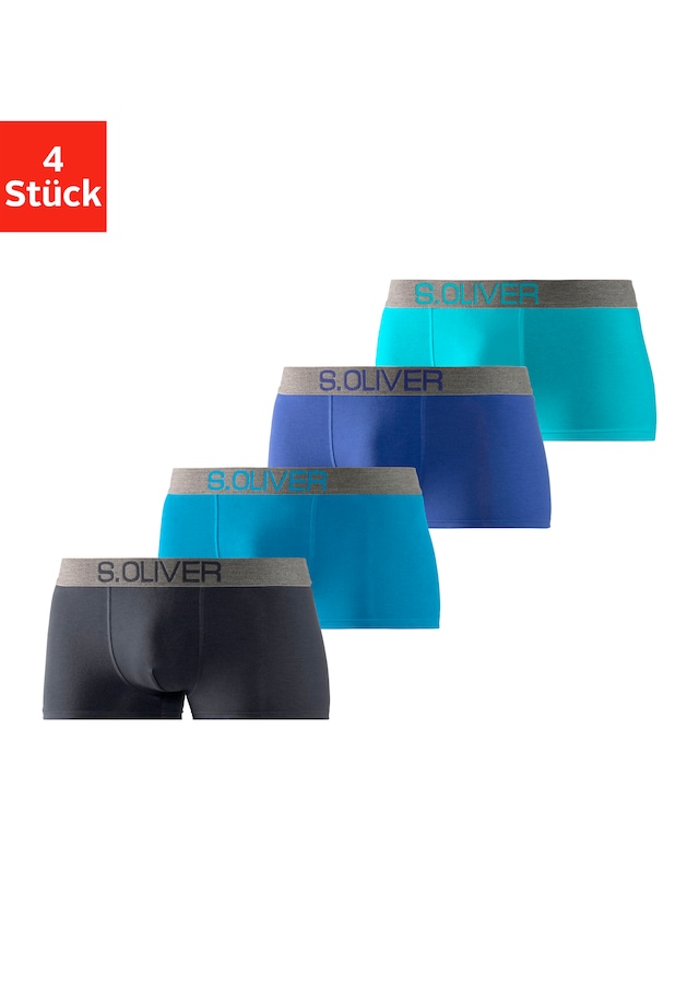 s.Oliver Hipster Packung, 4 Stk. knapp sitzende Boxershorts für Herren aus Baumwoll-Mix