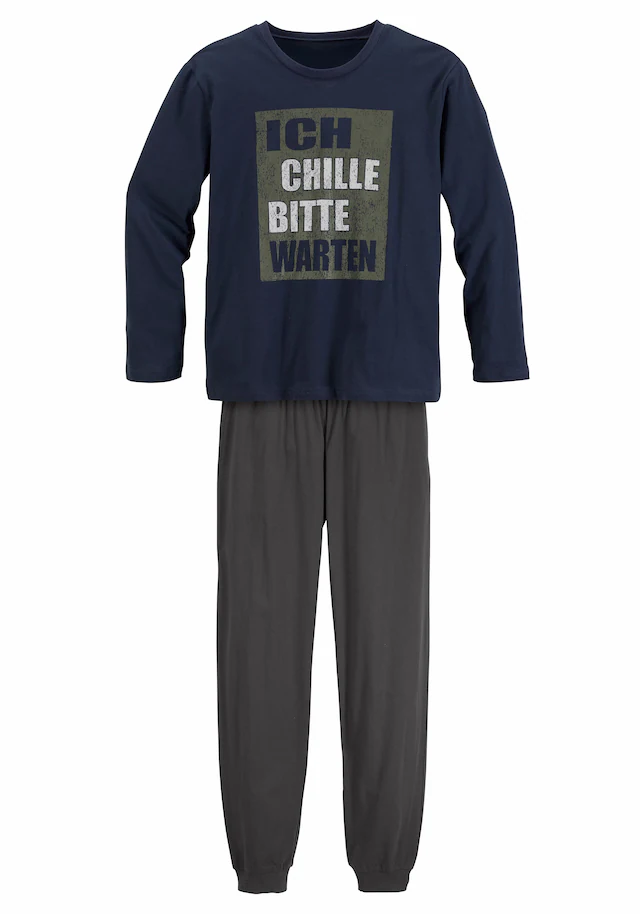 AUTHENTIC LE JOGGER Pyjama 2 tlg. langer Schlafanzug, bedruckt, Rundhals-Ausschnitt, aus Baumwolle