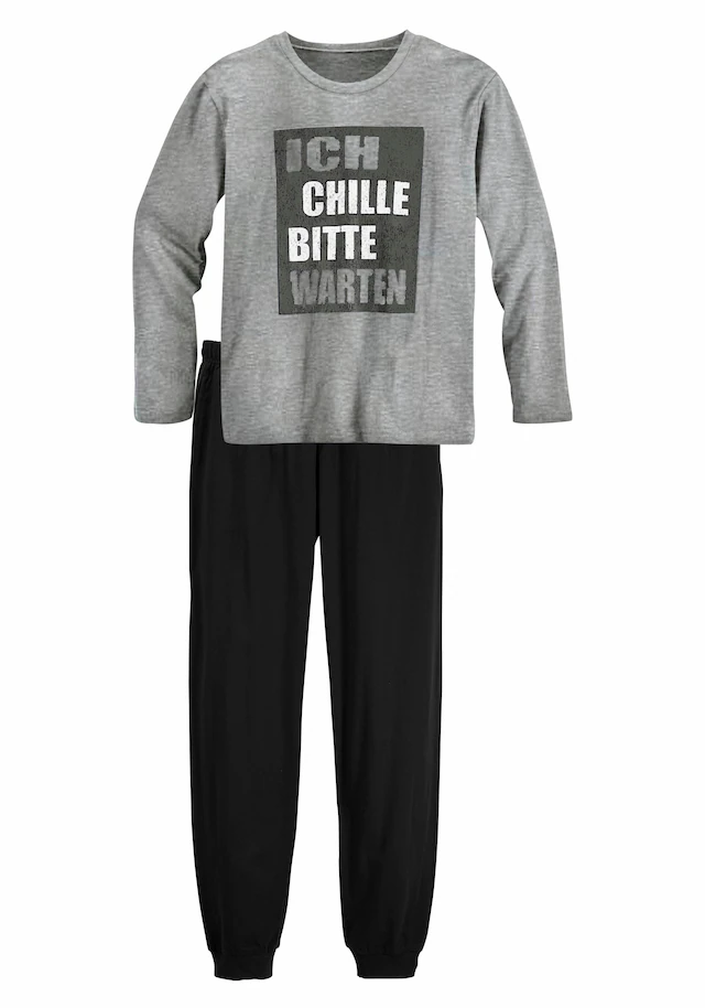 AUTHENTIC LE JOGGER Pyjama 2 tlg. langer Schlafanzug, bedruckt, Rundhals-Ausschnitt, aus Baumwolle