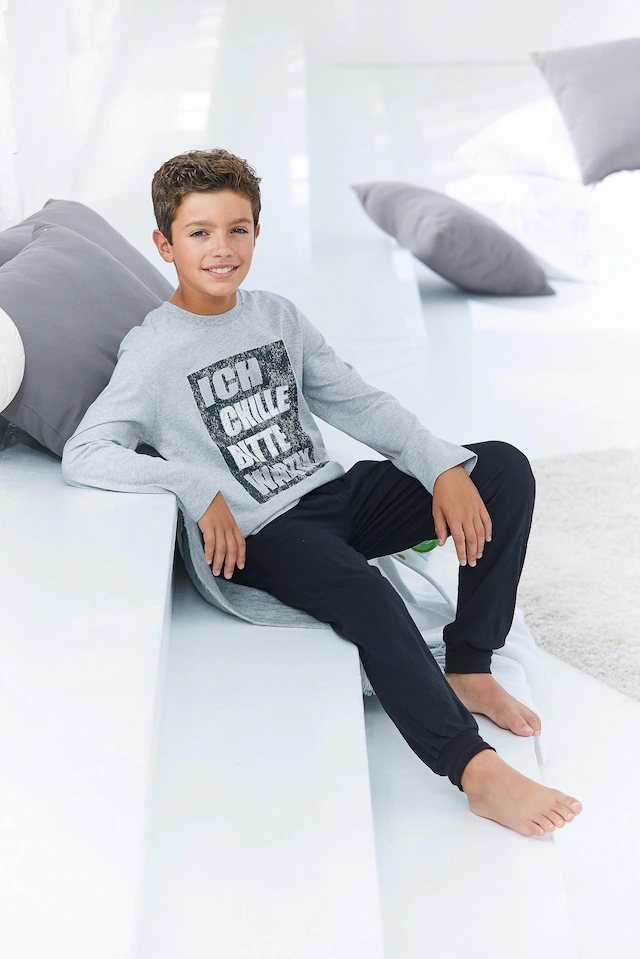AUTHENTIC LE JOGGER Pyjama 2 tlg. langer Schlafanzug, bedruckt, Rundhals-Ausschnitt, aus Baumwolle