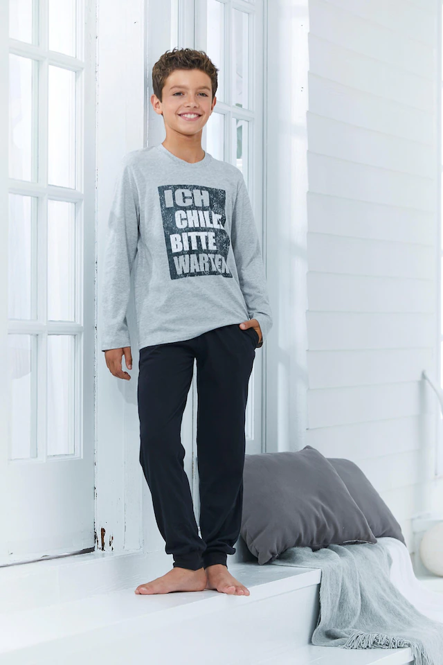 AUTHENTIC LE JOGGER Pyjama 2 tlg. langer Schlafanzug, bedruckt, Rundhals-Ausschnitt, aus Baumwolle