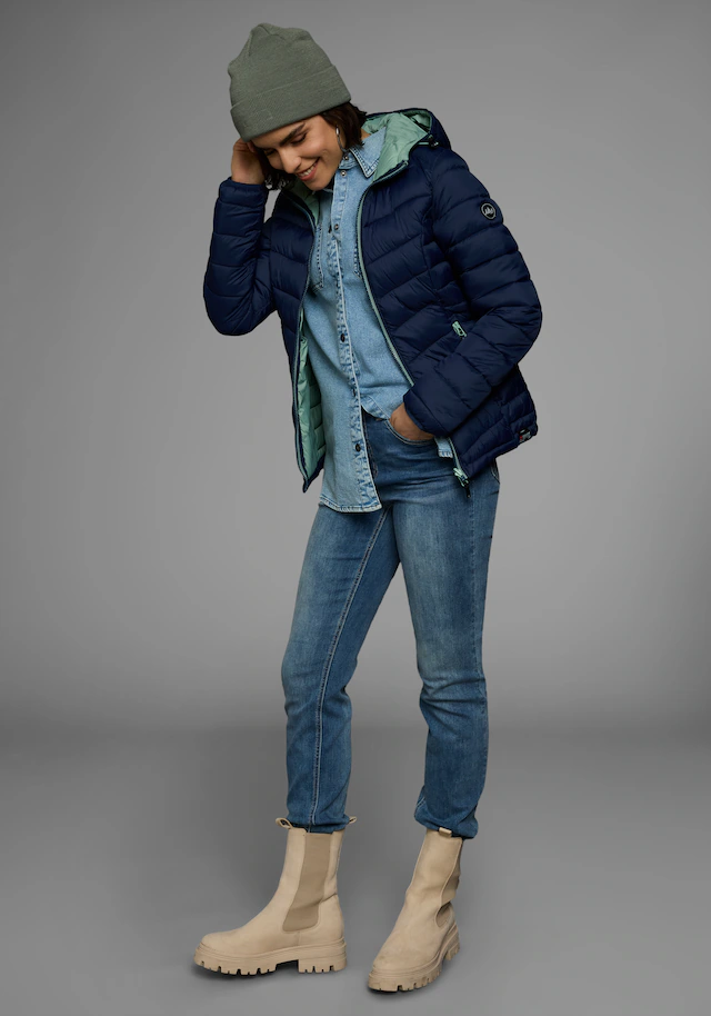 Polarino Steppjacke mit Kapuze Übergangsjacke für kühle Tage, aus leichtem Webmaterial