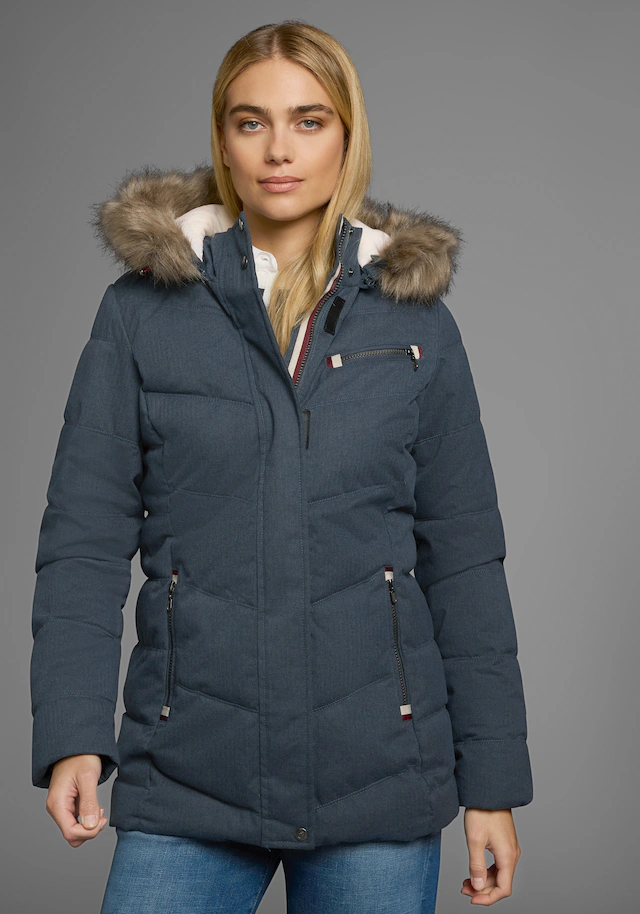 Polarino Steppjacke mit Kapuze mit abnehmbarer Kapuze, mit Fellimitat, viele Taschen