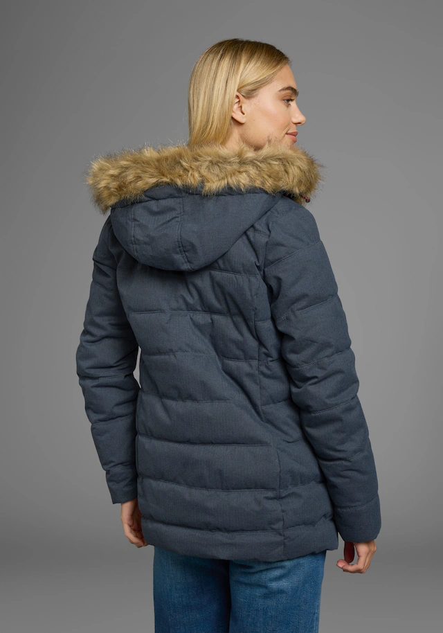 Polarino Steppjacke mit Kapuze mit abnehmbarer Kapuze, mit Fellimitat, viele Taschen