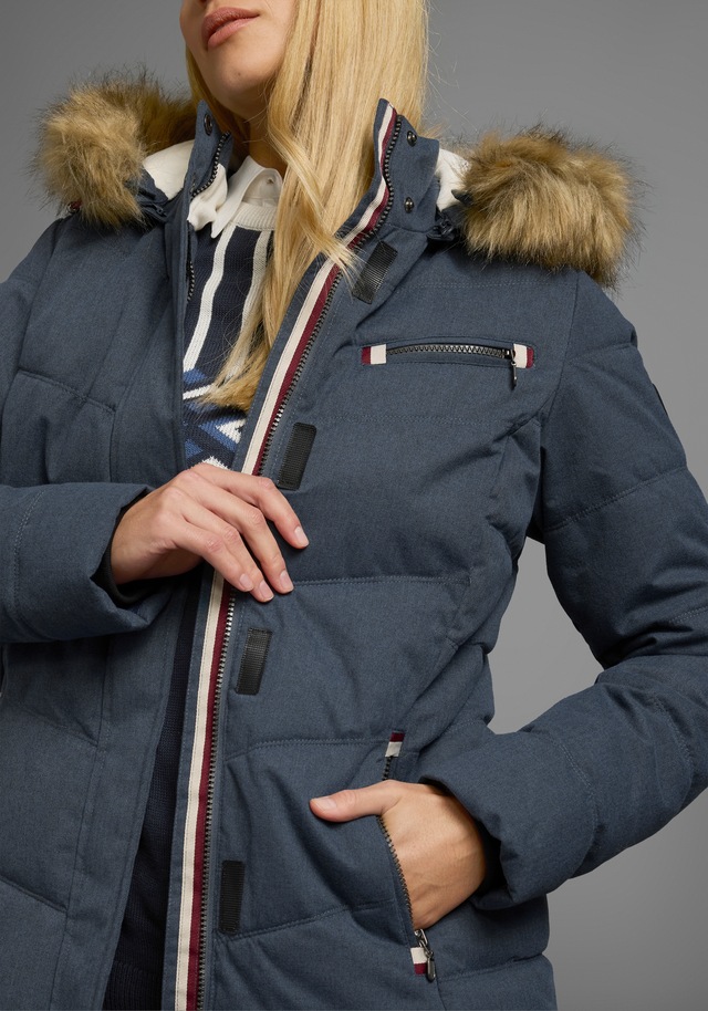 Polarino Steppjacke mit Kapuze mit abnehmbarer Kapuze, mit Fellimitat, viele Taschen